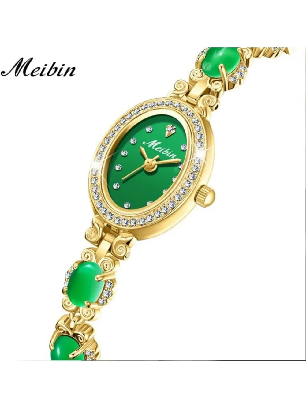Women's Gold Crystal Diamond Bangle Ladies Bracelet Luxury Oval Wrist Watch